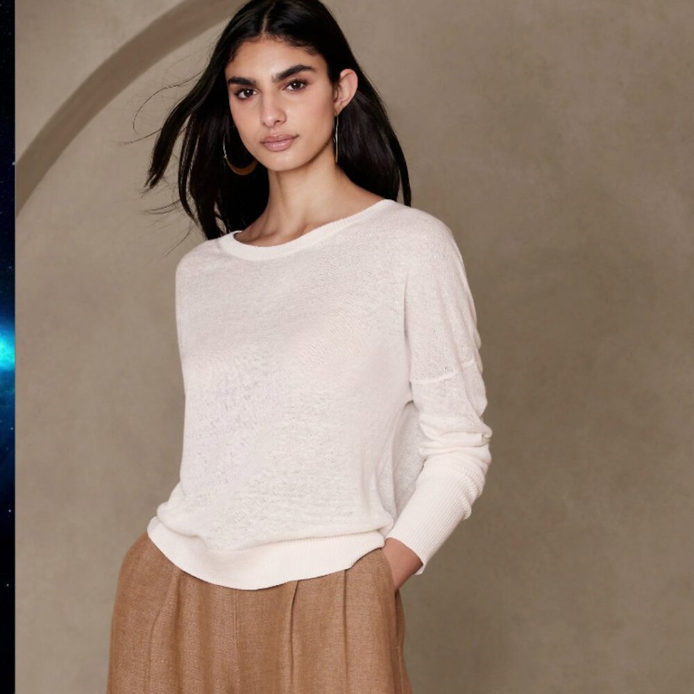 BANANA REPUBLIC Women’s Cait Linen-Blend Long-Sleeve Top Snow Day, M, NWT